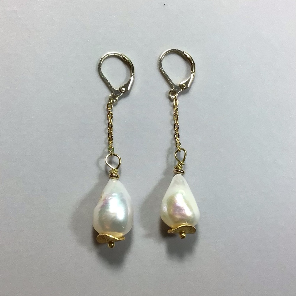 Elegant White Baroque Pearl Drop Earrings